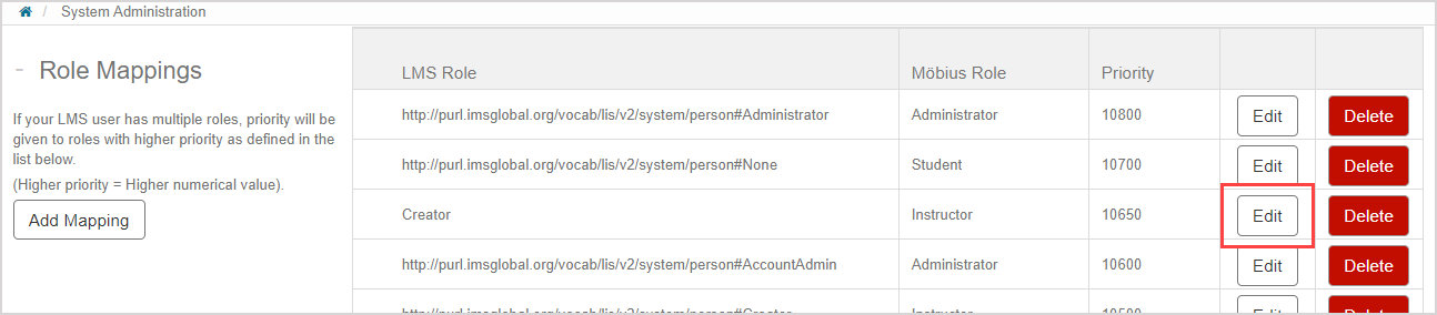 In the new row of the Role Mappings table, the Edit button in the fourth column is highlighted.